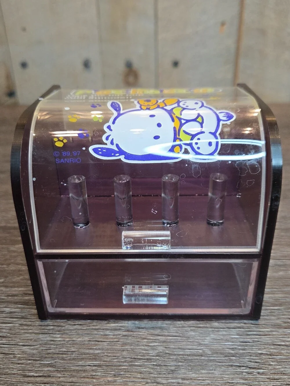 Pochacco Sanrio Puppy Acrylic Desktop Drawer Jewlery Box Stationary Vintage